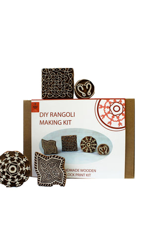 POTLI Handmade Wooden Block Print Craft Kit - DIY Rangoli making kit