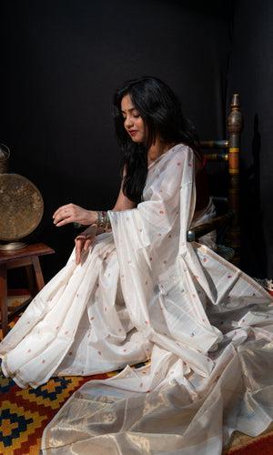 Off White Printed Chanderi Sari
