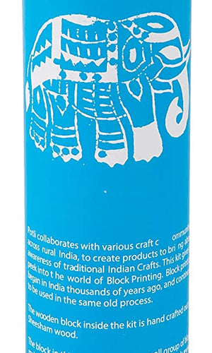 POTLI Handmade Wooden Block Print DIY Craft Kit Dupatta - (Blue Elephant Design Block) (For All Ages)