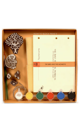 POTLI Handmade Wooden Block Print DIY Craft Kit - Panchtantra Story Book - (Monkeys and The Bird) ( 5 Years +)