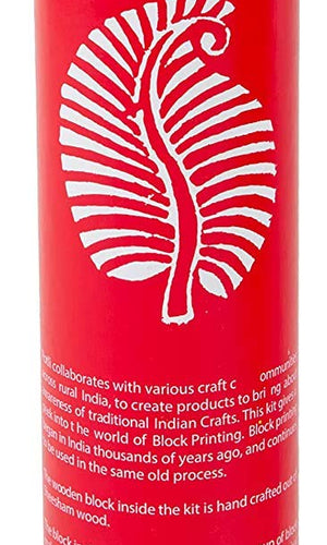 POTLI Handmade Wooden Block Print DIY Craft Kit Dupatta - (Red Leaf Design Block) (For All Ages)