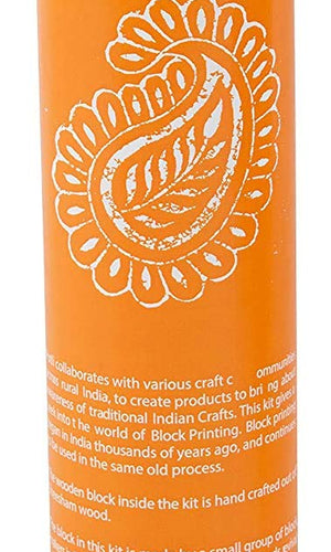 POTLI Handmade Wooden Block Print DIY Craft Kit Dupatta - (Orange Paisley Design Block) (For All Ages)