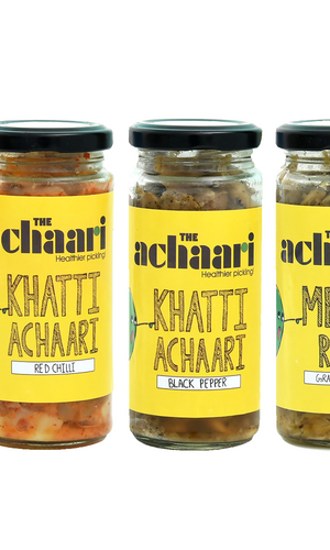 The Achaari Khatti Achaari Red Chilli, Khatti Achaari Black Pepper & Me etha Raita