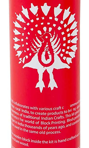 POTLI Handmade Wooden Block Print DIY Craft Kit Dupatta - (Red Peacock Design Block) (For All Ages)