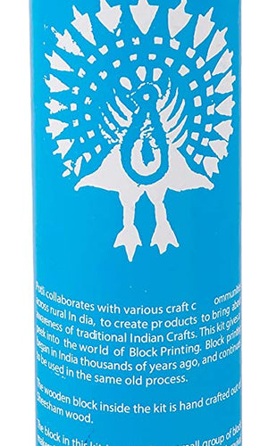 POTLI Handmade Wooden Block Print DIY Craft Kit Dupatta - (Blue Peacock Design Block) (For All Ages)