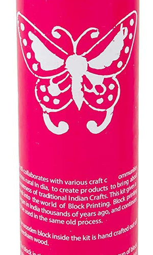 POTLI Handmade Wooden Block Print DIY Craft Kit For Dupatta - (Pink Butterfly Design Block) (For All Ages)